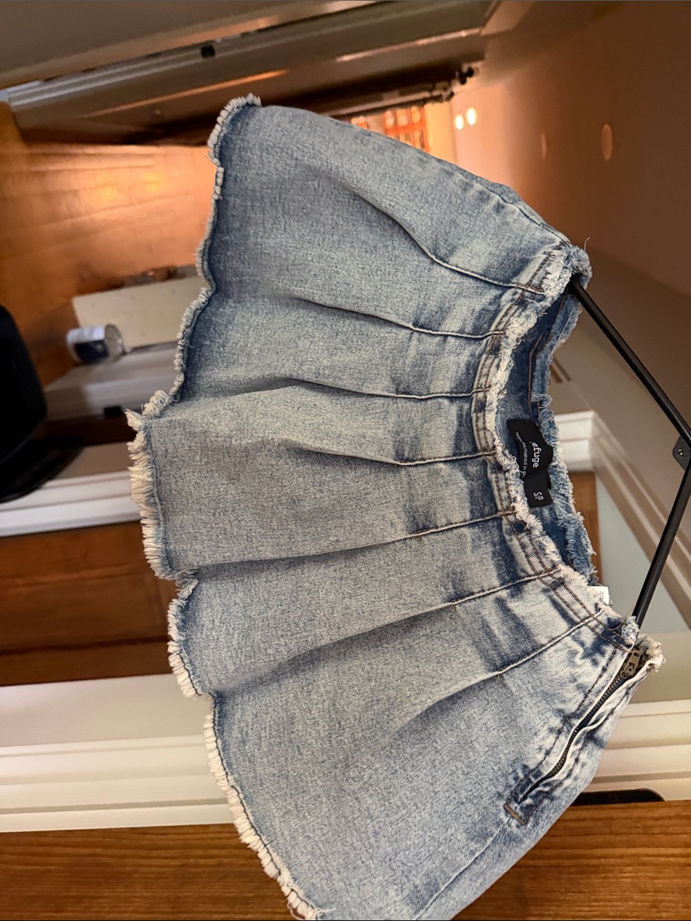refuge Light Blue Denim Pleated Mini Skirt
